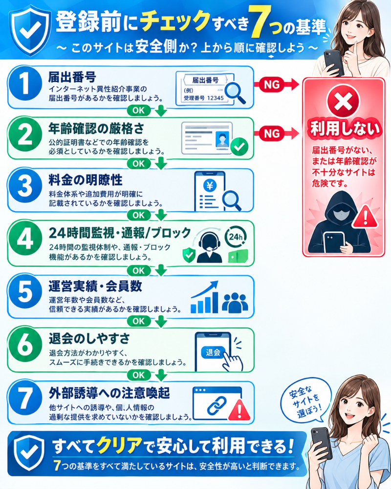 登録前にチエックすべき７つの基準フロー図