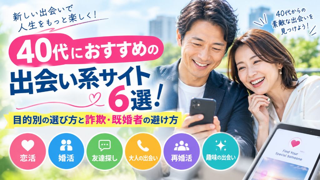 40代におすすめの出会い系サイト6選！目的別の選び方と詐欺・既婚者の避け方
